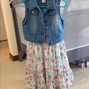 Rare Editions Blue Denim Vest with Floral Dress